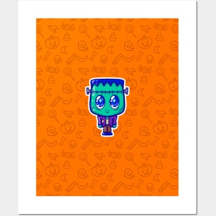 Cute little monster Frankenstein pattern Posters and Art